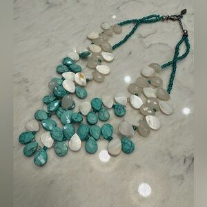 Beautiful faceted teardrop statement necklace turquoise and MOP look beads